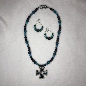 Betsy Michaels Alexandrite Cross Necklace with Earrings